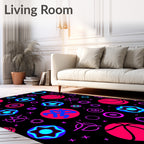 Vibrant Neon Circles Basketballs Stars Rug