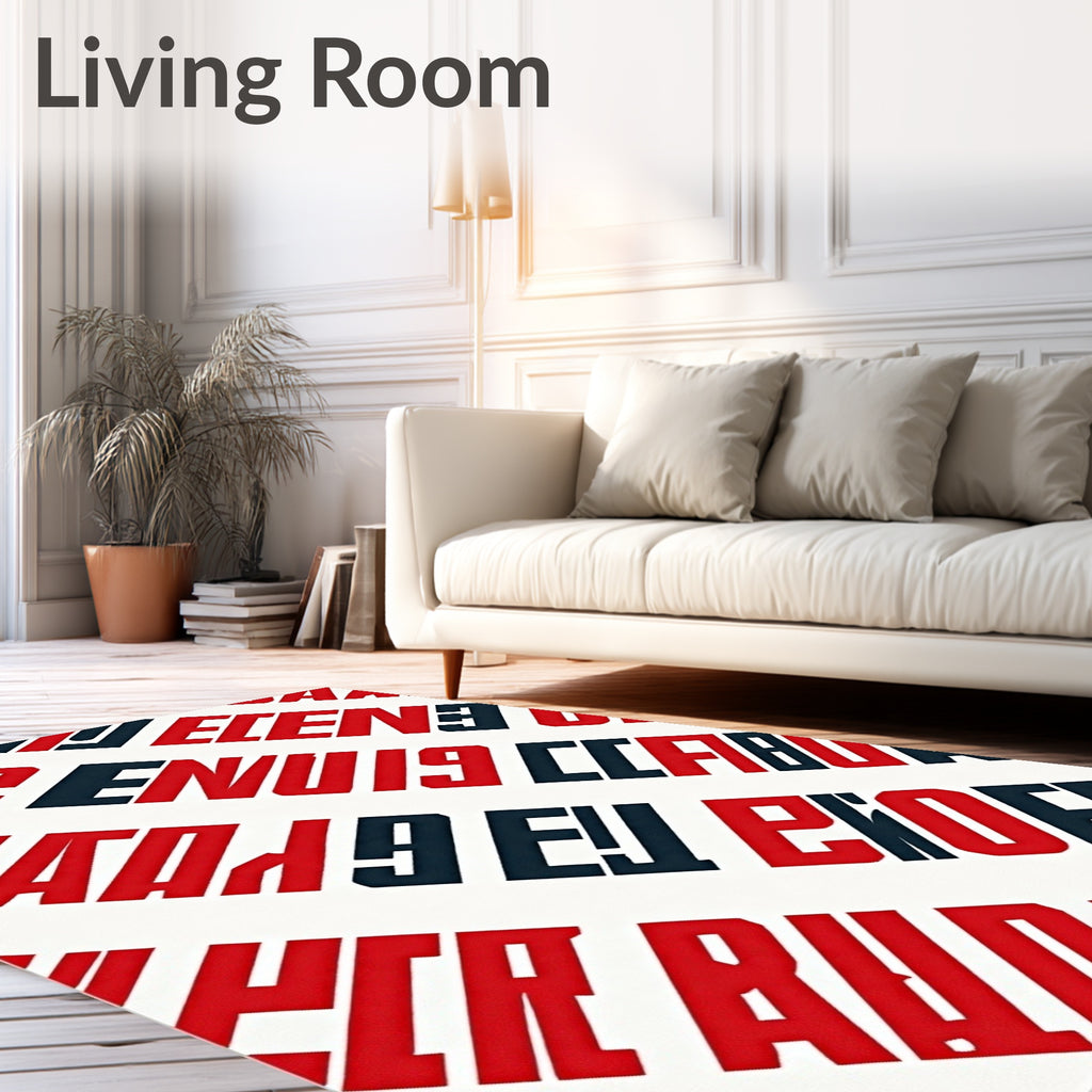 Bold Red White Typographic Lines Rug