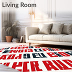 Bold Red White Typographic Lines Rug