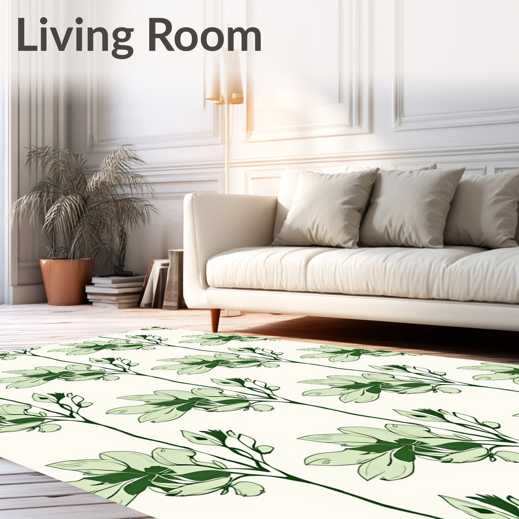 Lush Green Floral Botanical Sprig Rug
