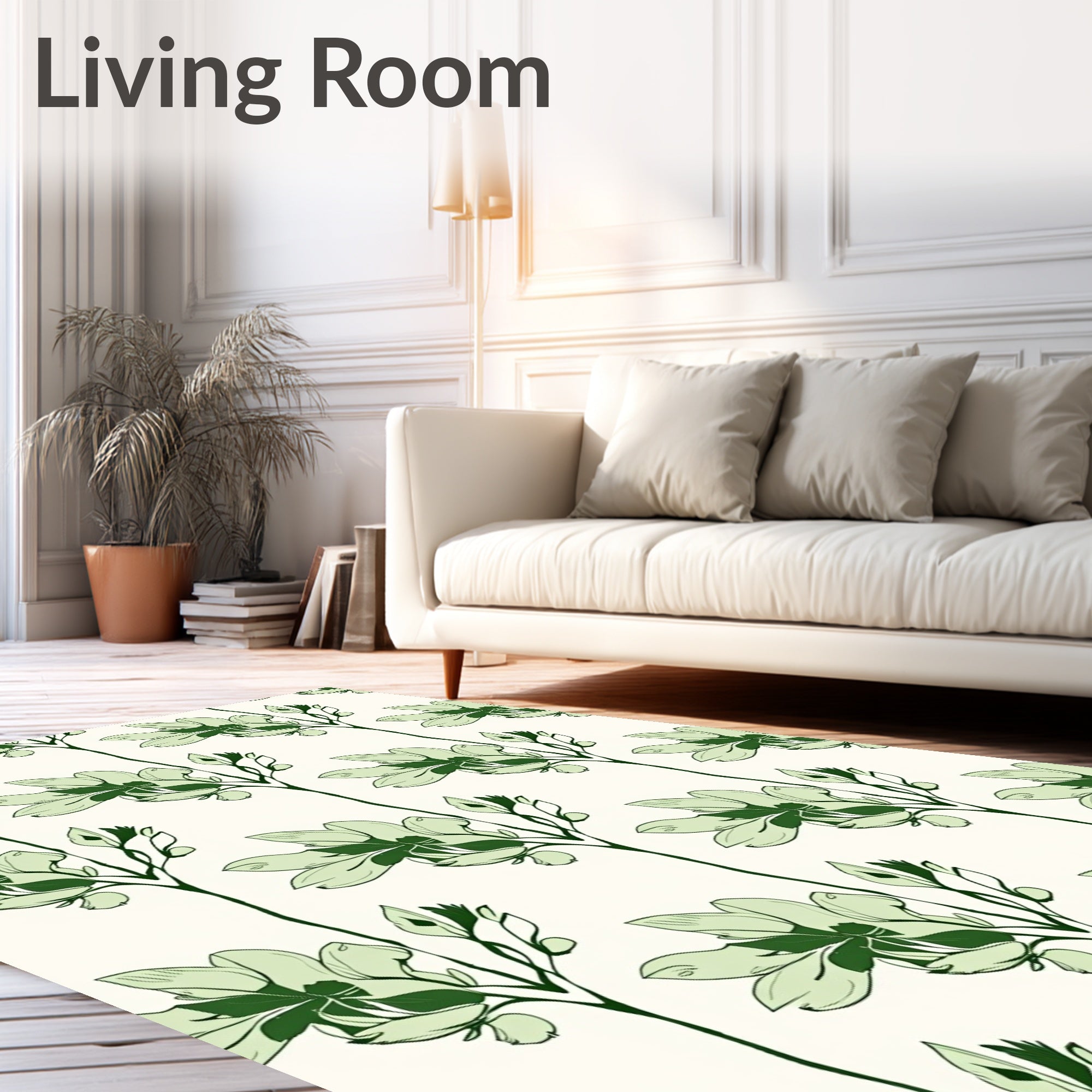 Lush Green Floral Botanical Sprig Rug
