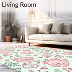 Whimsical Pink Floral Heart Garden Rug