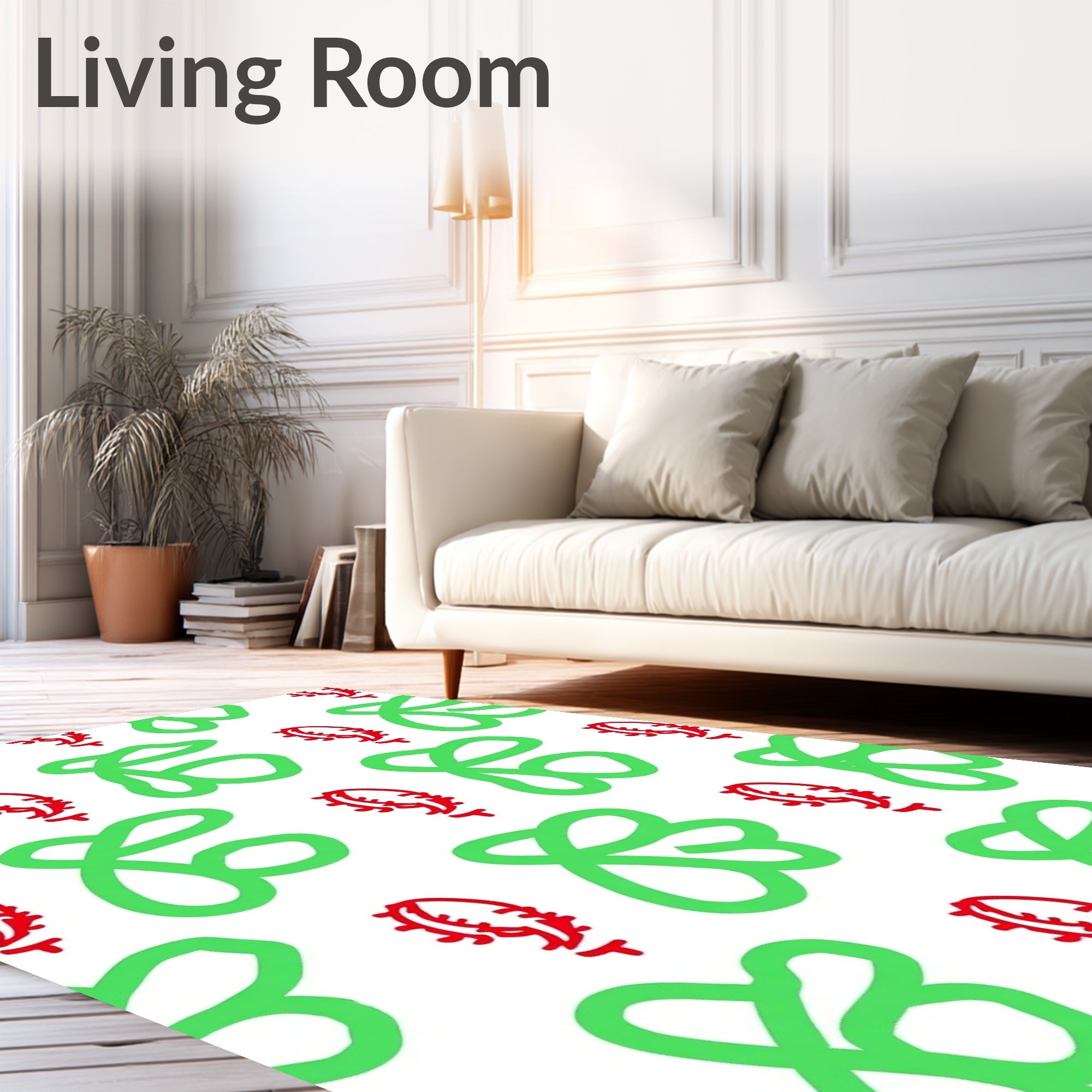 Playful Green Red Abstract Swirls Rug