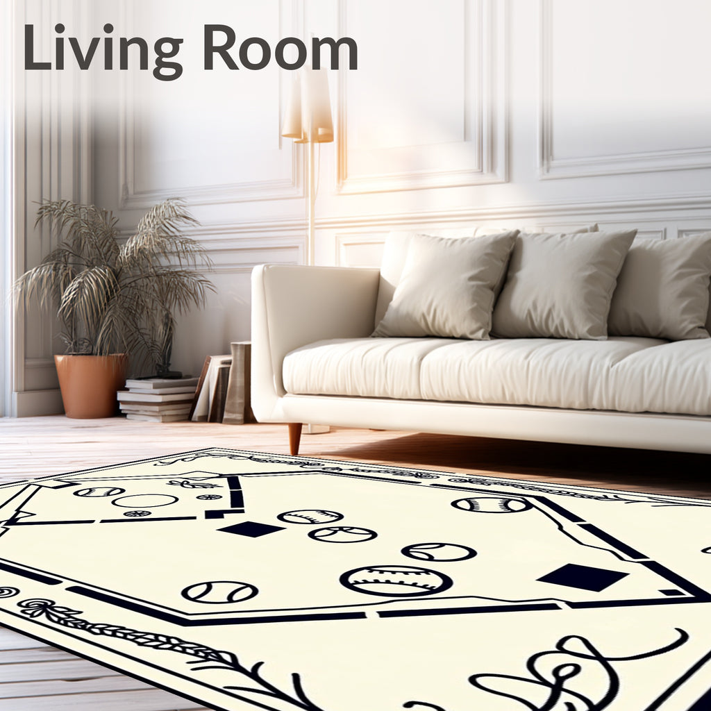 Vintage Baseball Diamond Outline Border Rug