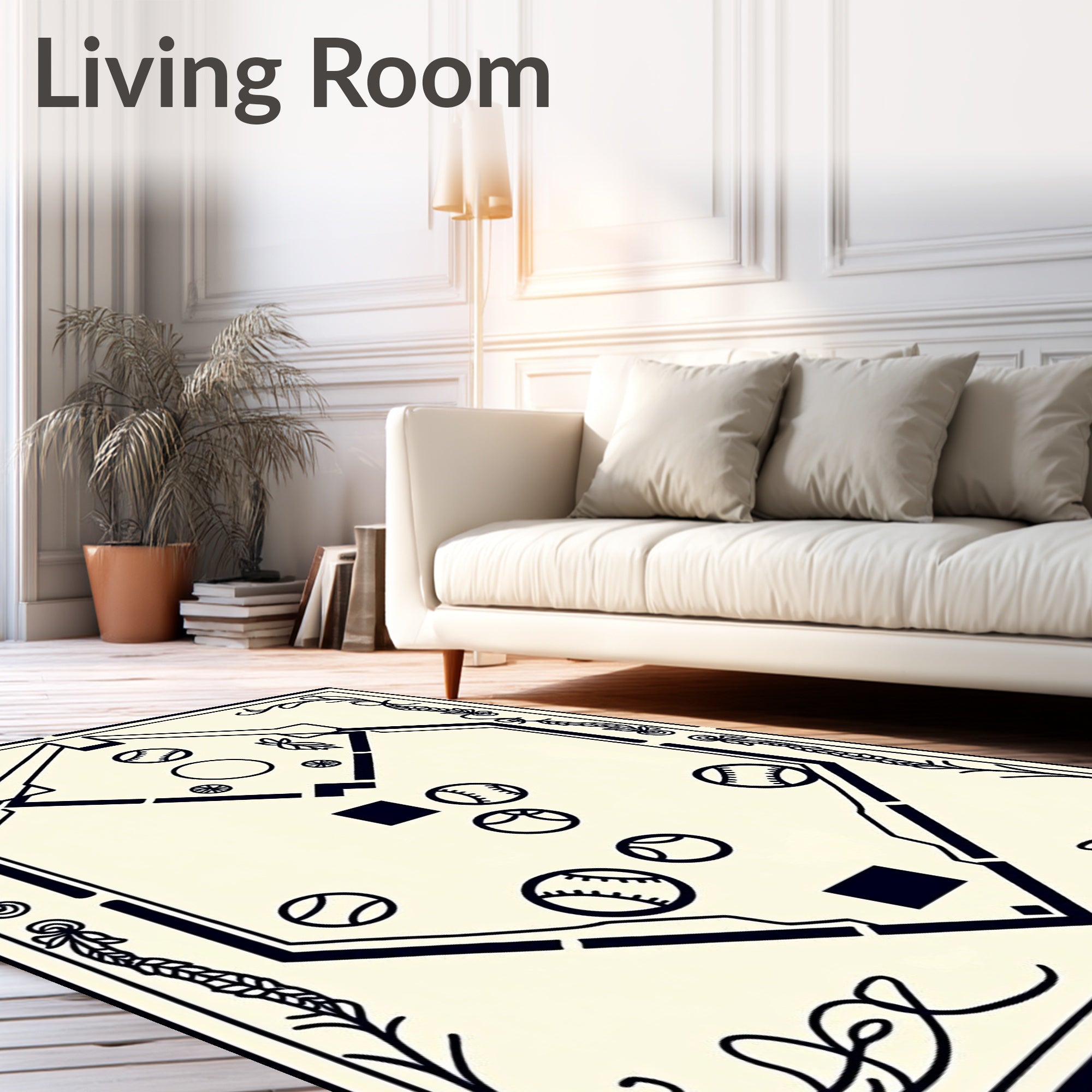 Vintage Baseball Diamond Outline Border Rug