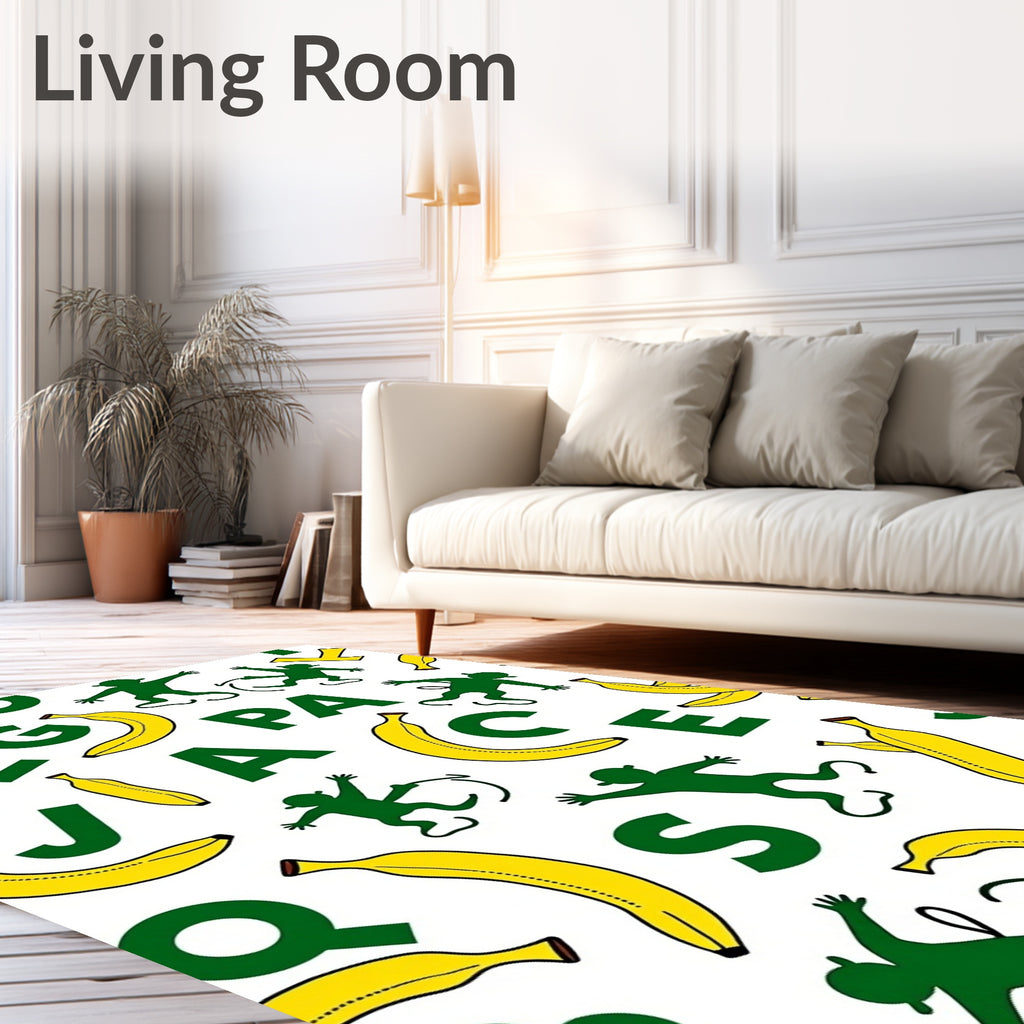 Playful Green Monkey Banana Alphabet Rug