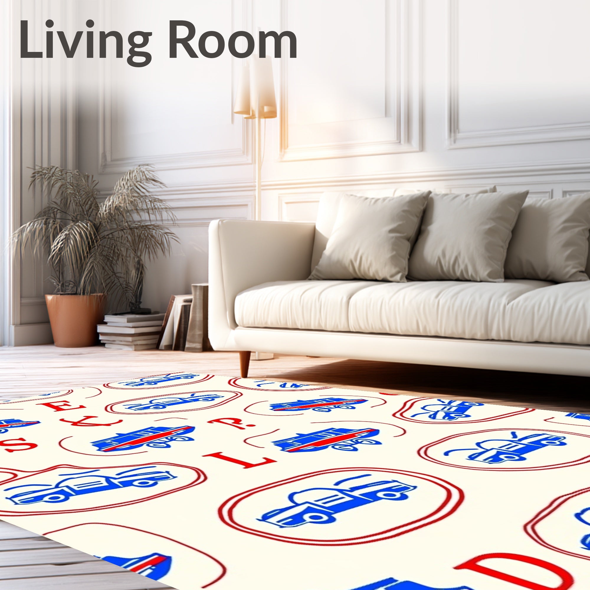Retro Red Blue Car Alphabet Rug