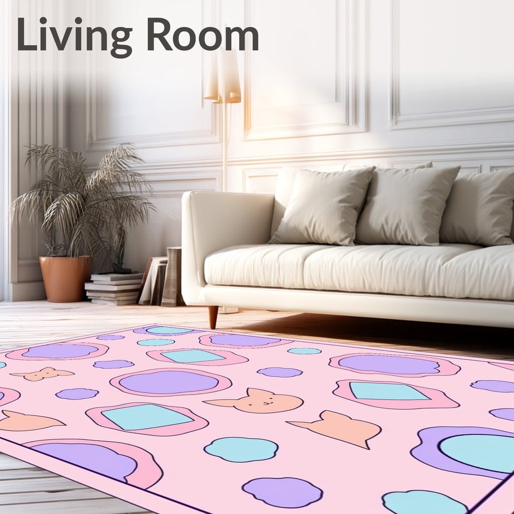 Pastel Pink Kawaii Cat Blob Rug