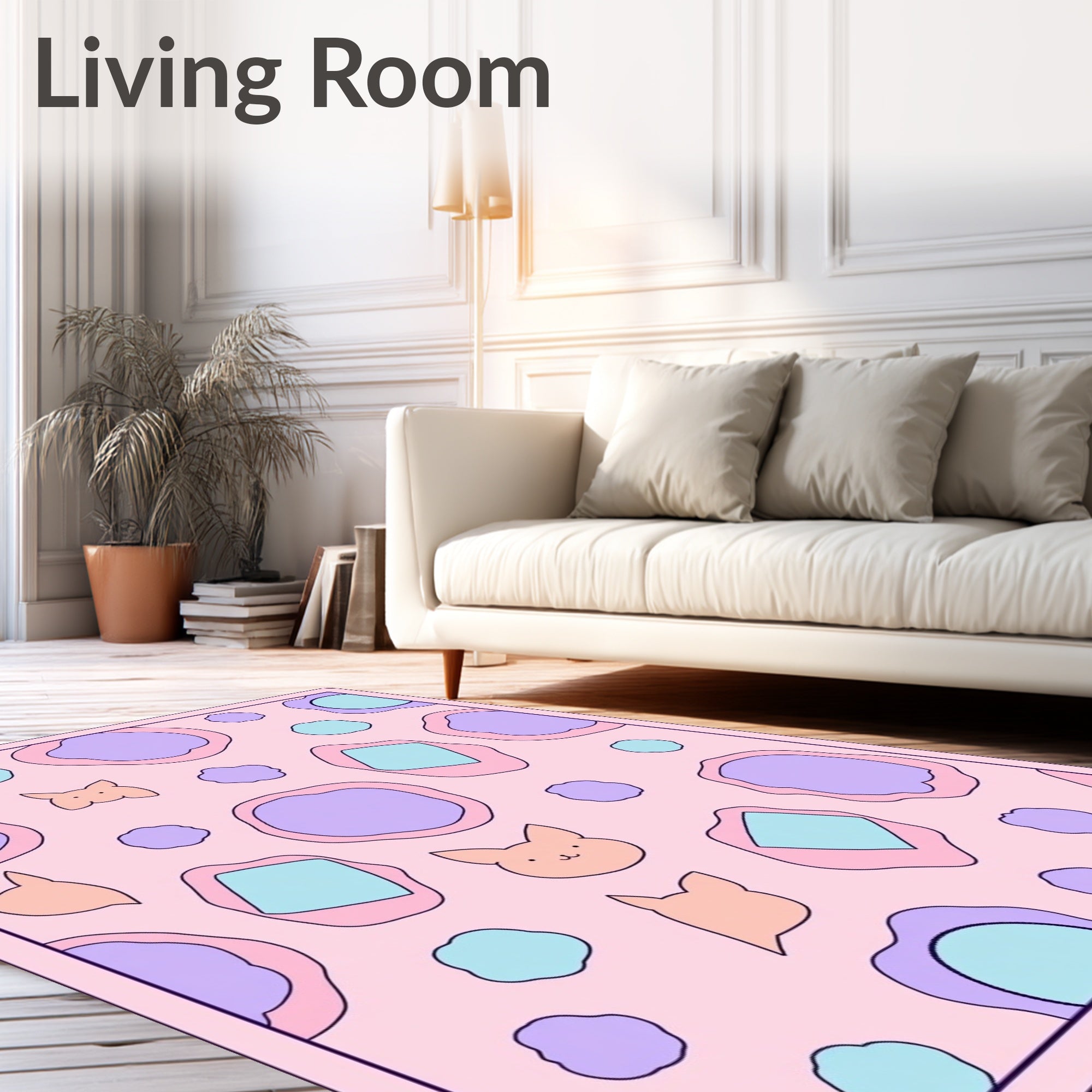 Pastel Pink Kawaii Cat Blob Rug