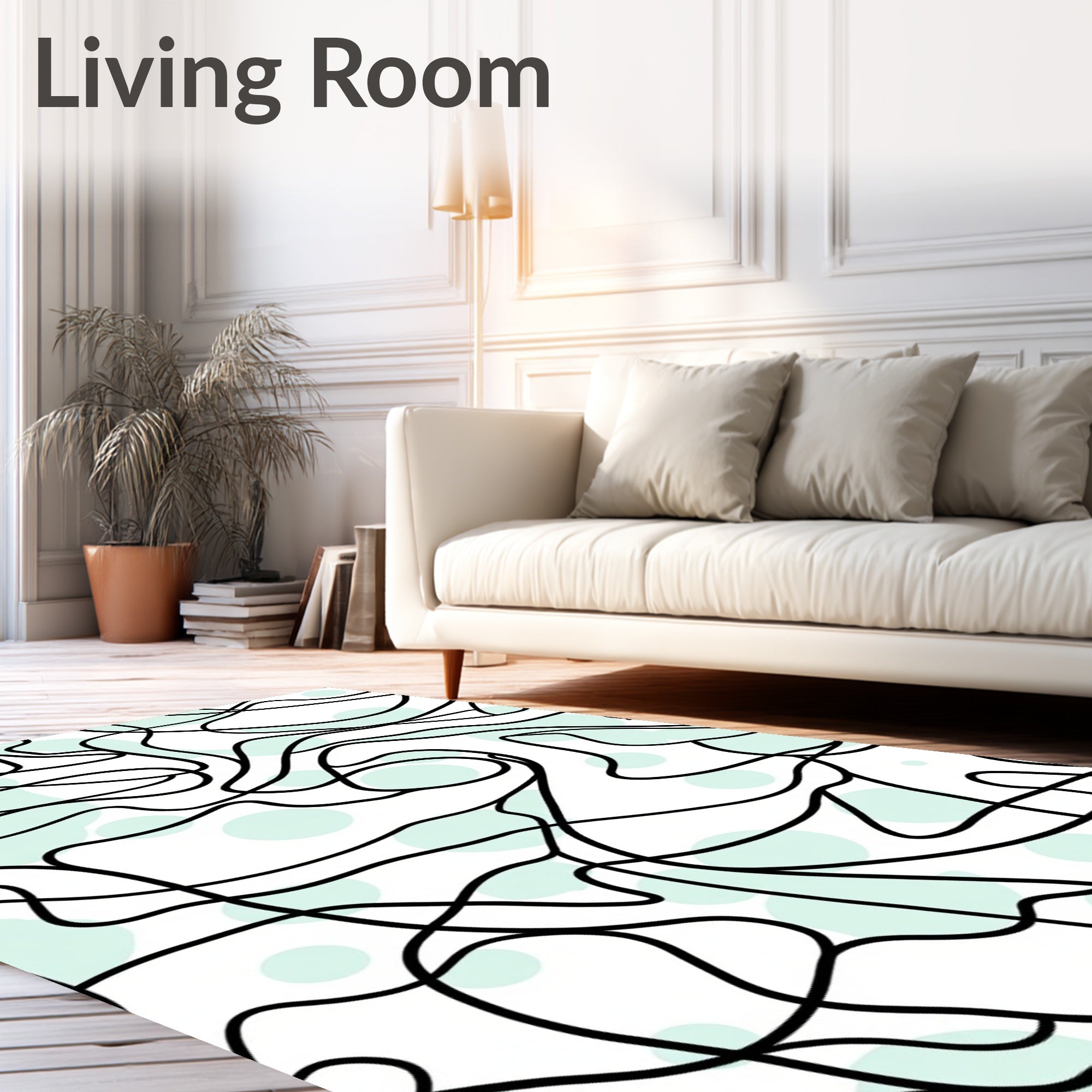 Abstract Black Mint Swirls Rug