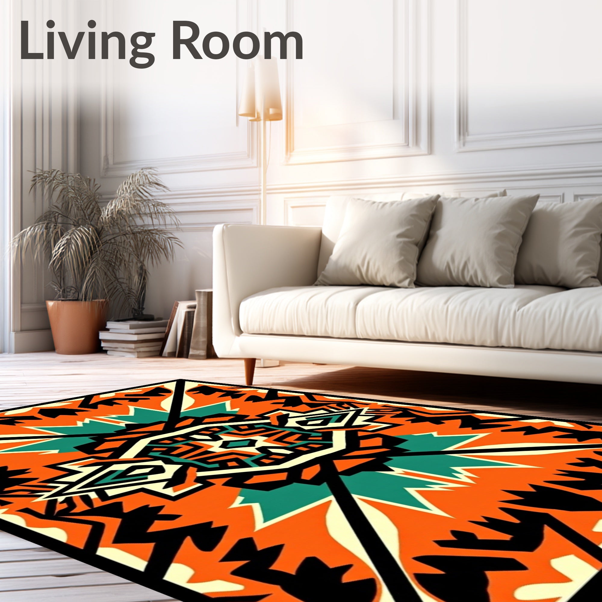 Bold Orange Tribal Geometric Rug