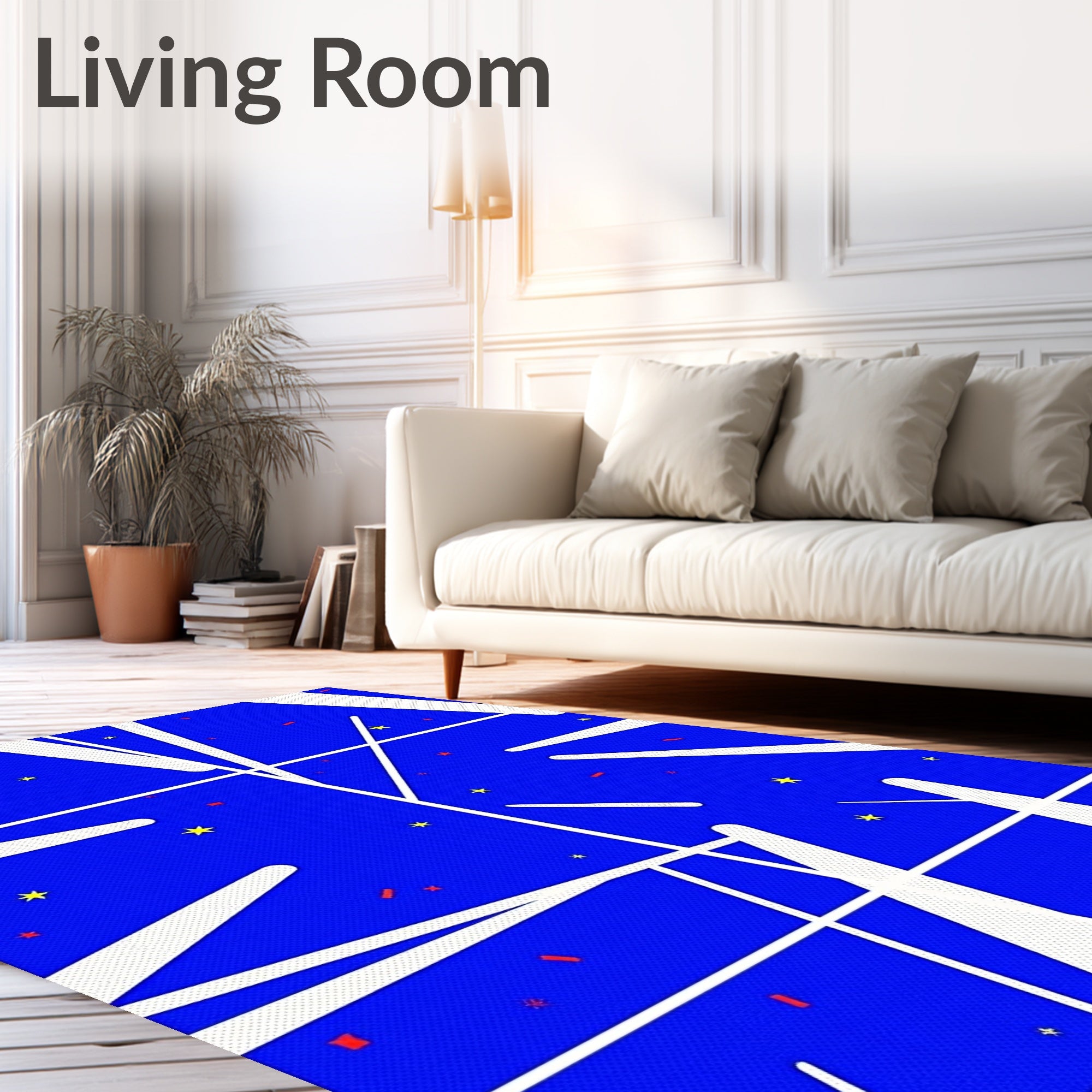 Vibrant Blue Starry Night Confetti Rug