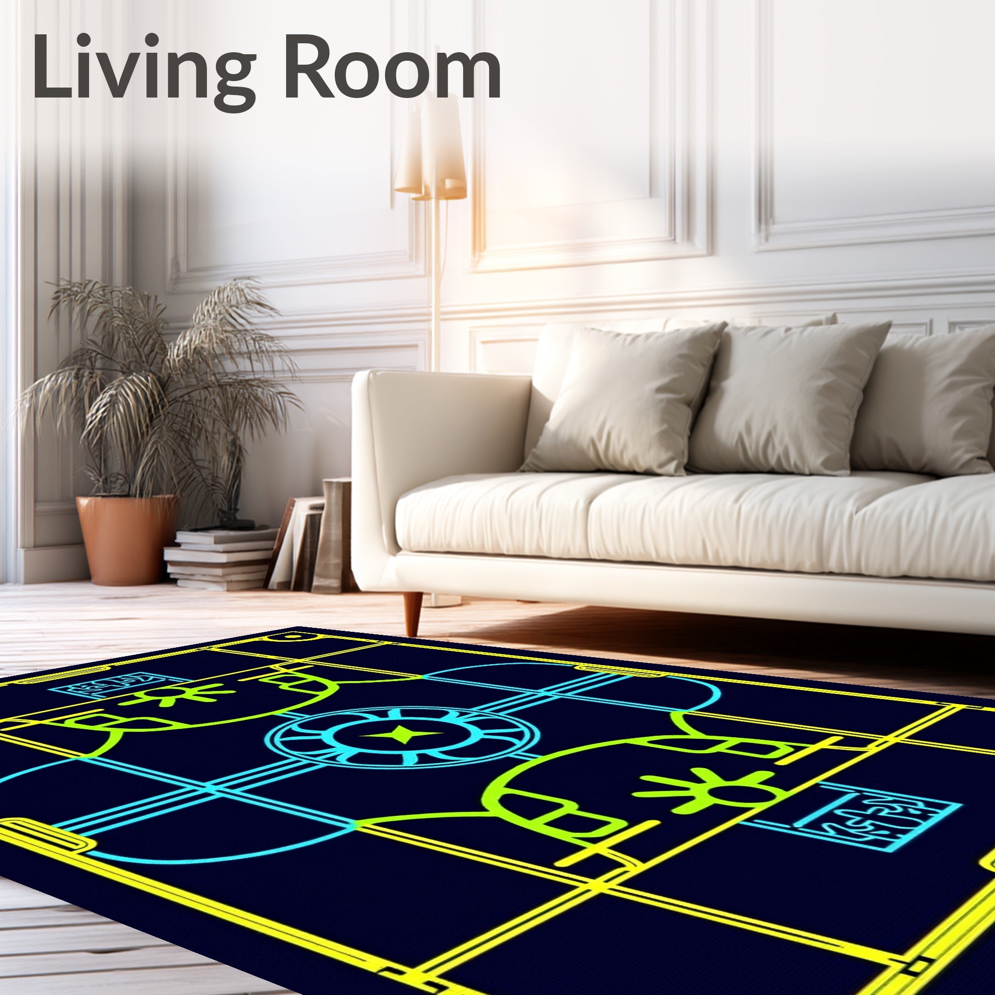 Retro Futuristic Neon Geometric Mandala Rug