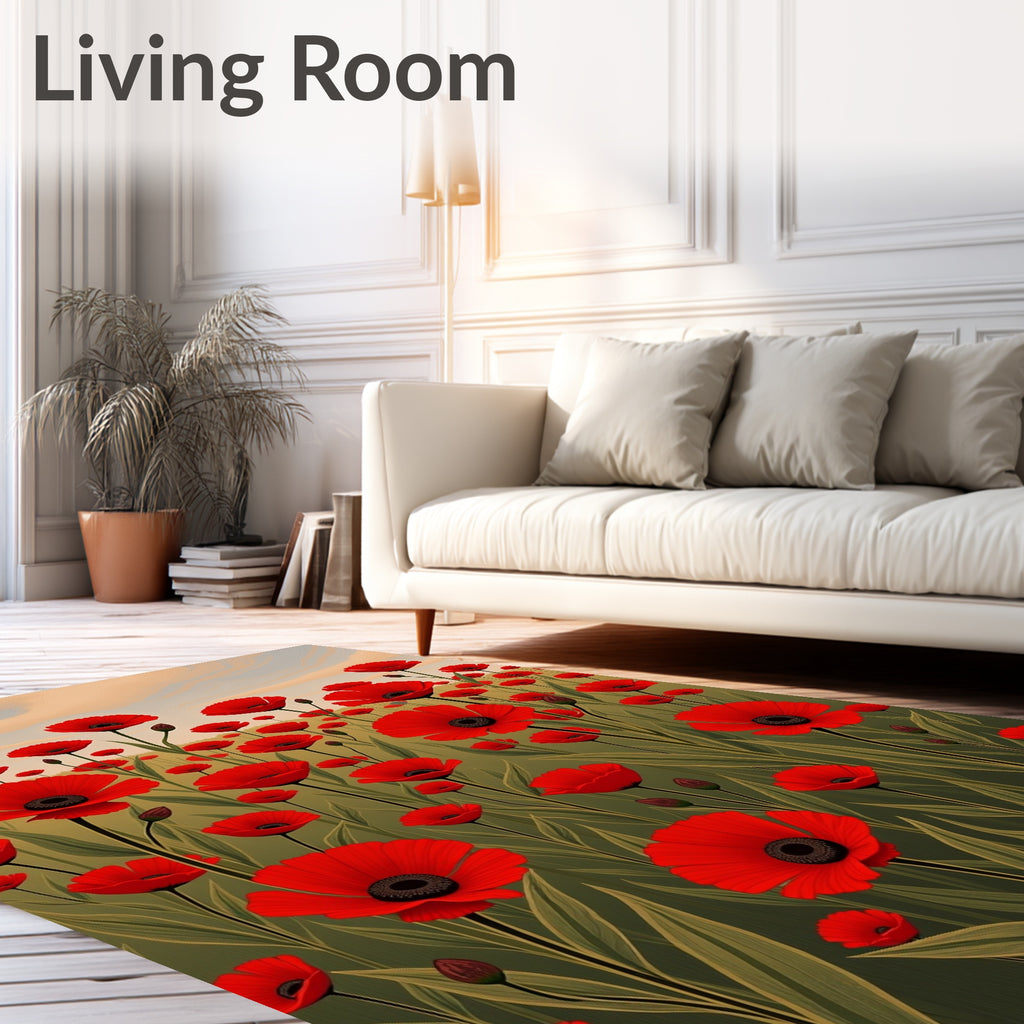 Vibrant Red Poppy Field Sunset Rug