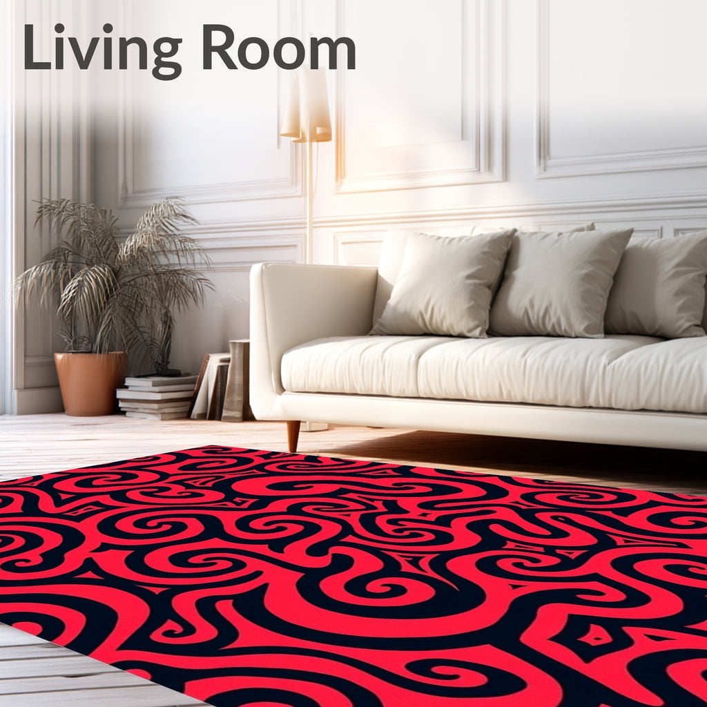 Crimson Swirl Abstract Art Rug