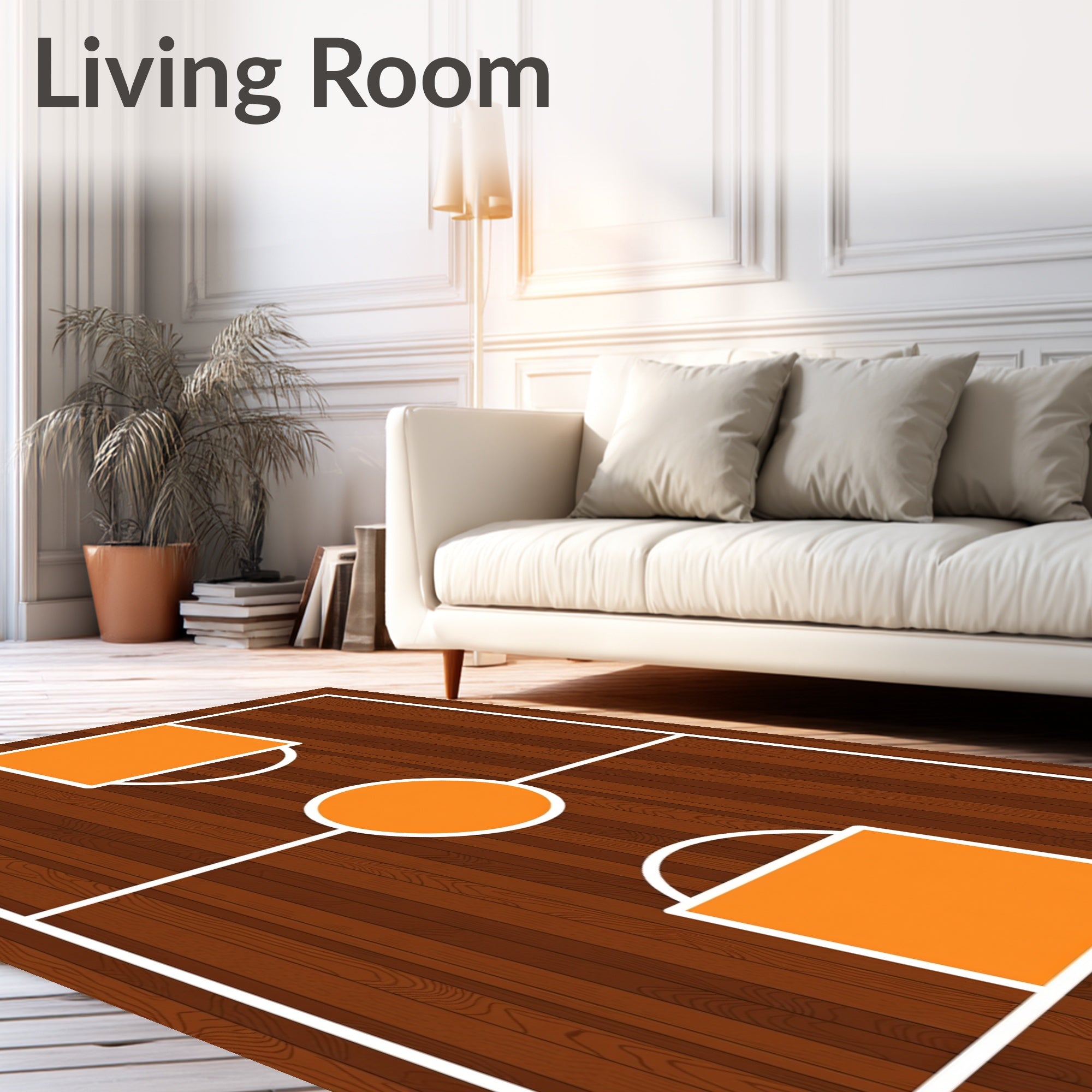 Modern Court Markings Orange Wood Grain Rug