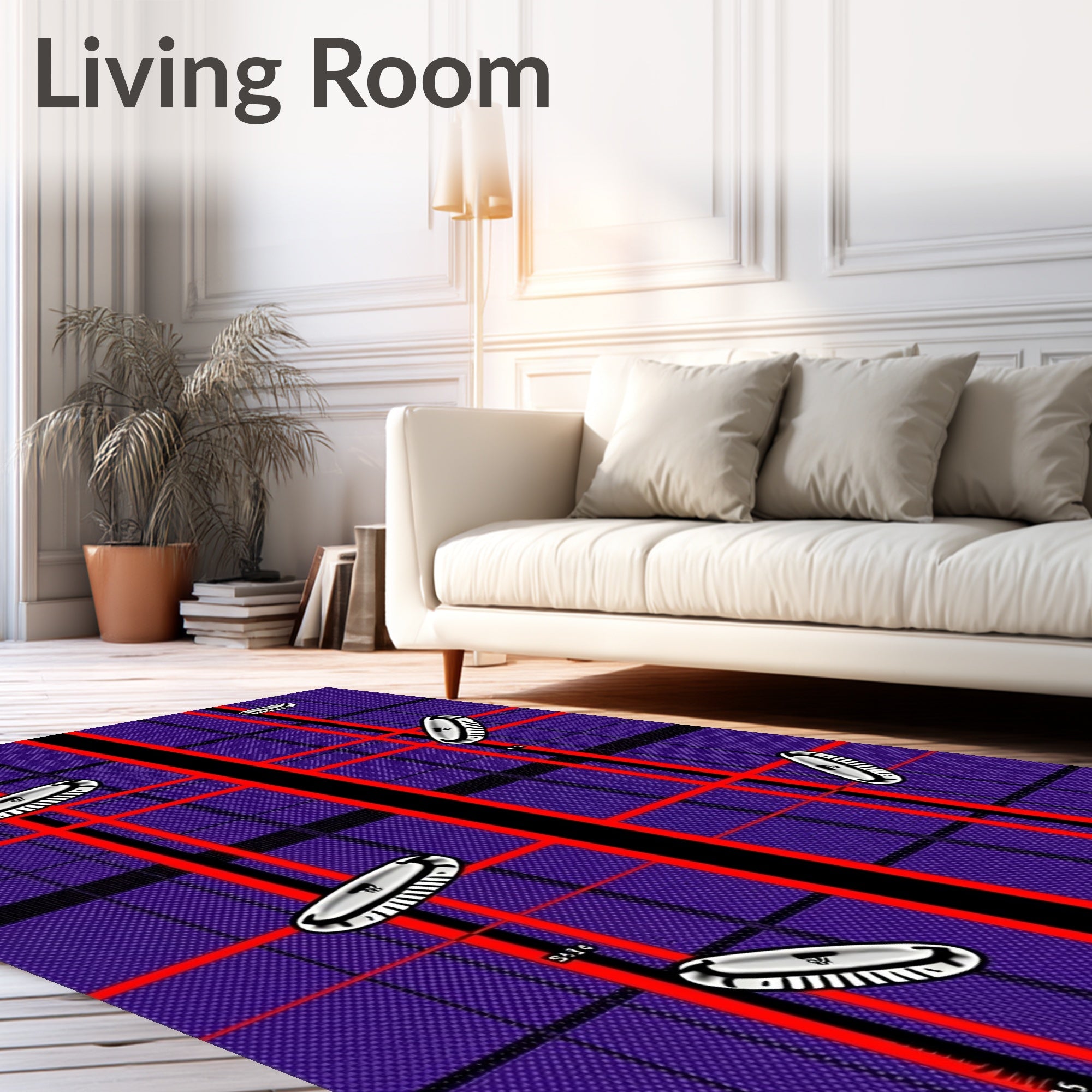 Vibrant Purple Red Plaid Oval Rug