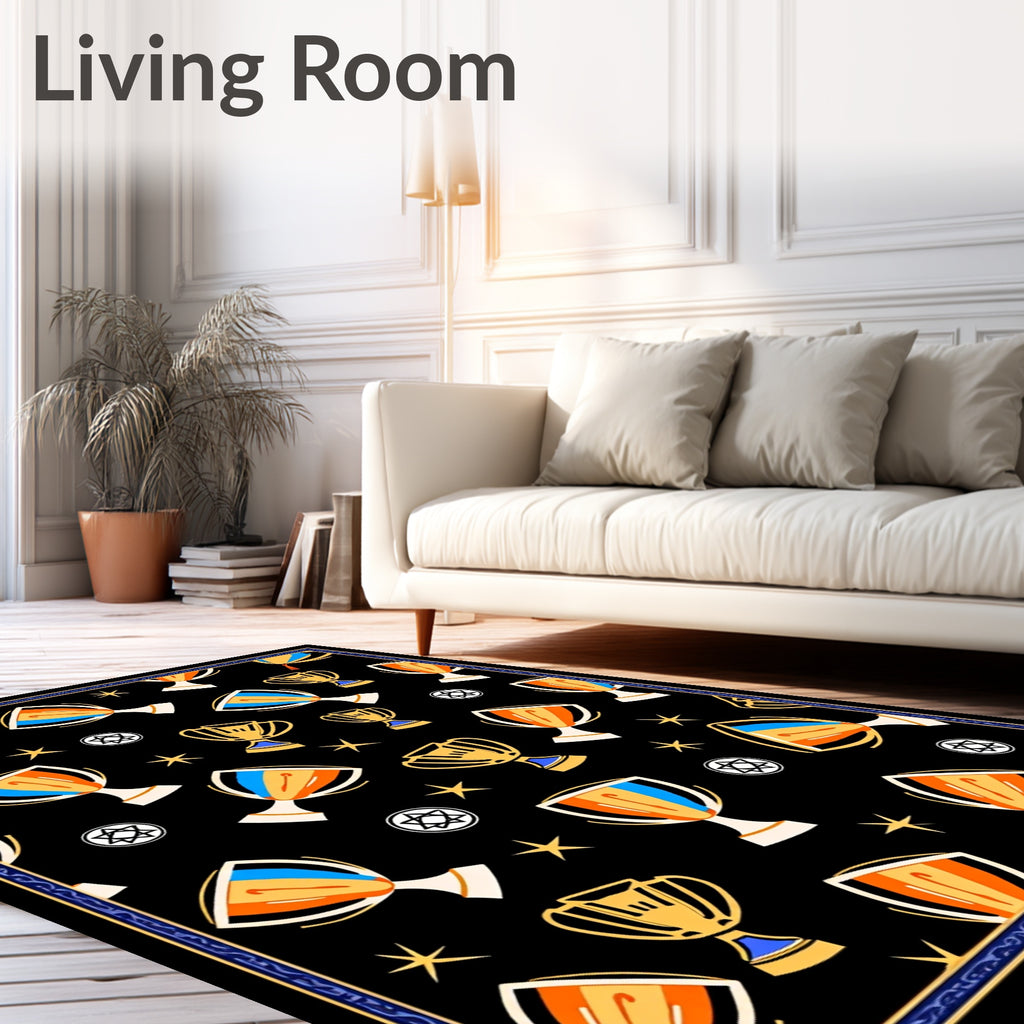 Winning Trophies And Stars Black Rug