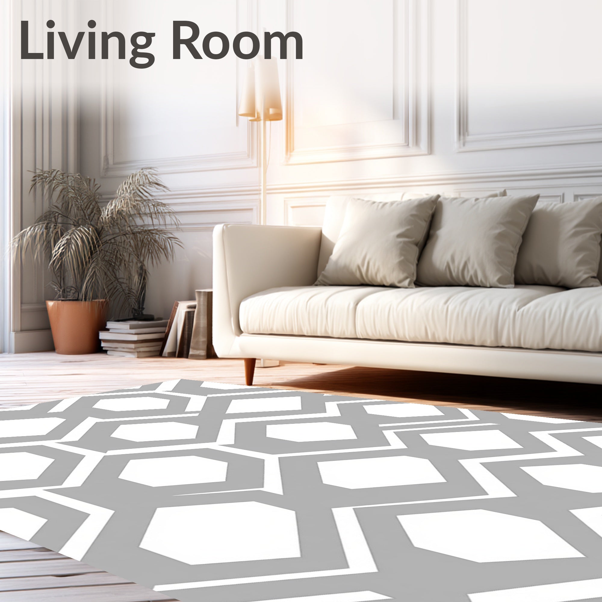 Modern Gray Geometric Hexagon Rug