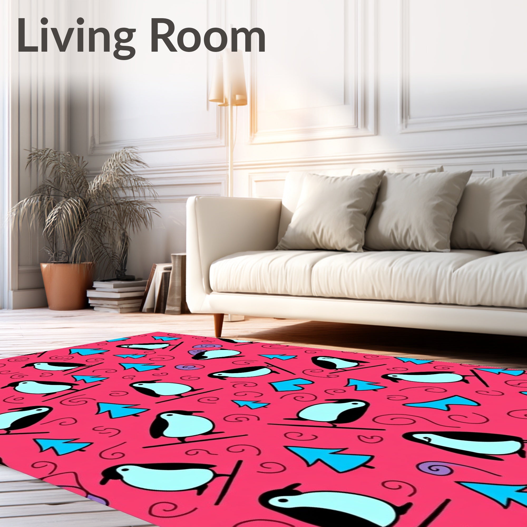 Whimsical Pink Penguin Ski Resort Rug