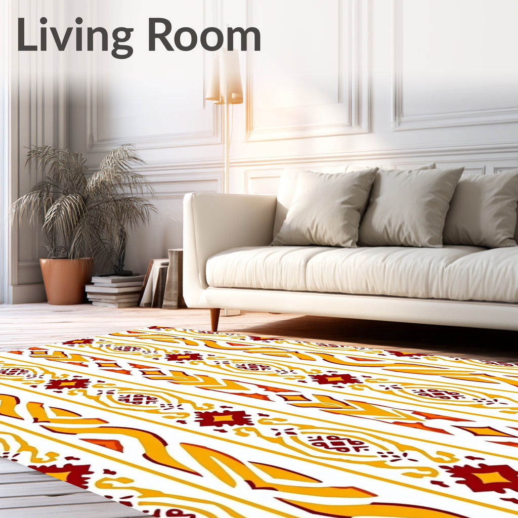 Crimson Yellow Vertical Ikat Stripes Rug