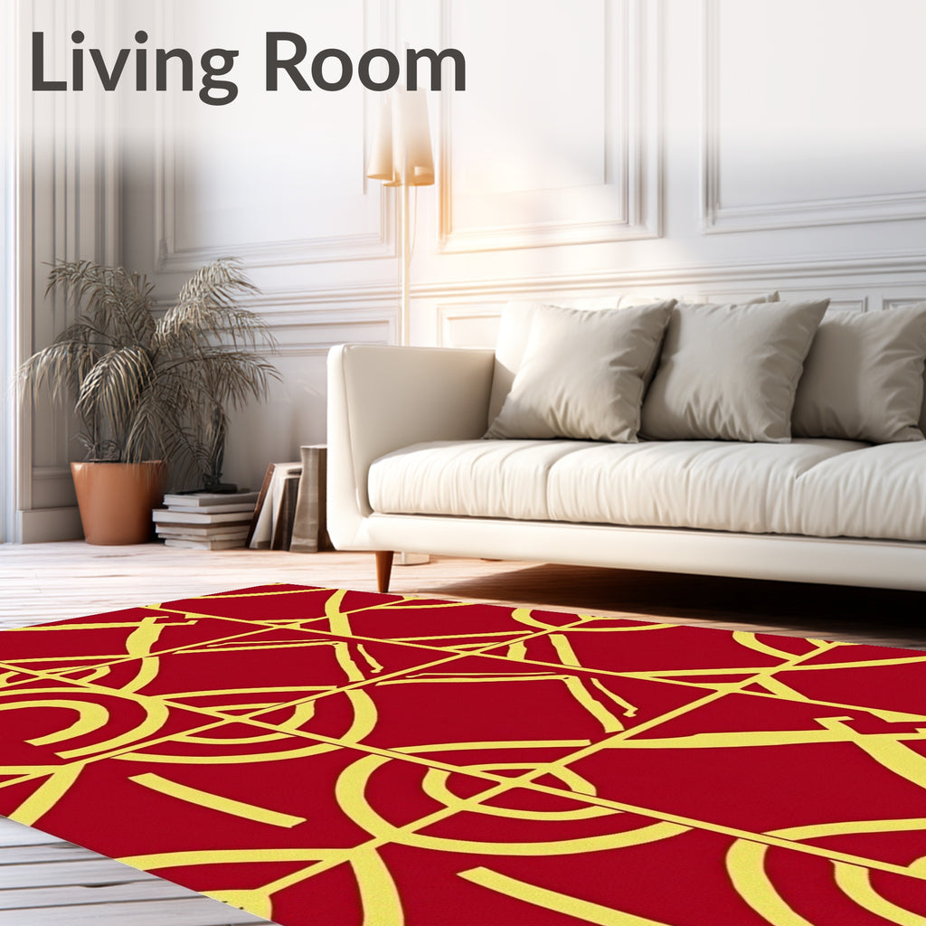 Bold Crimson Yellow Geometric Quads Rug