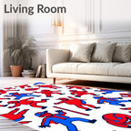 Red Blue Cartoon Character Repeating Rug