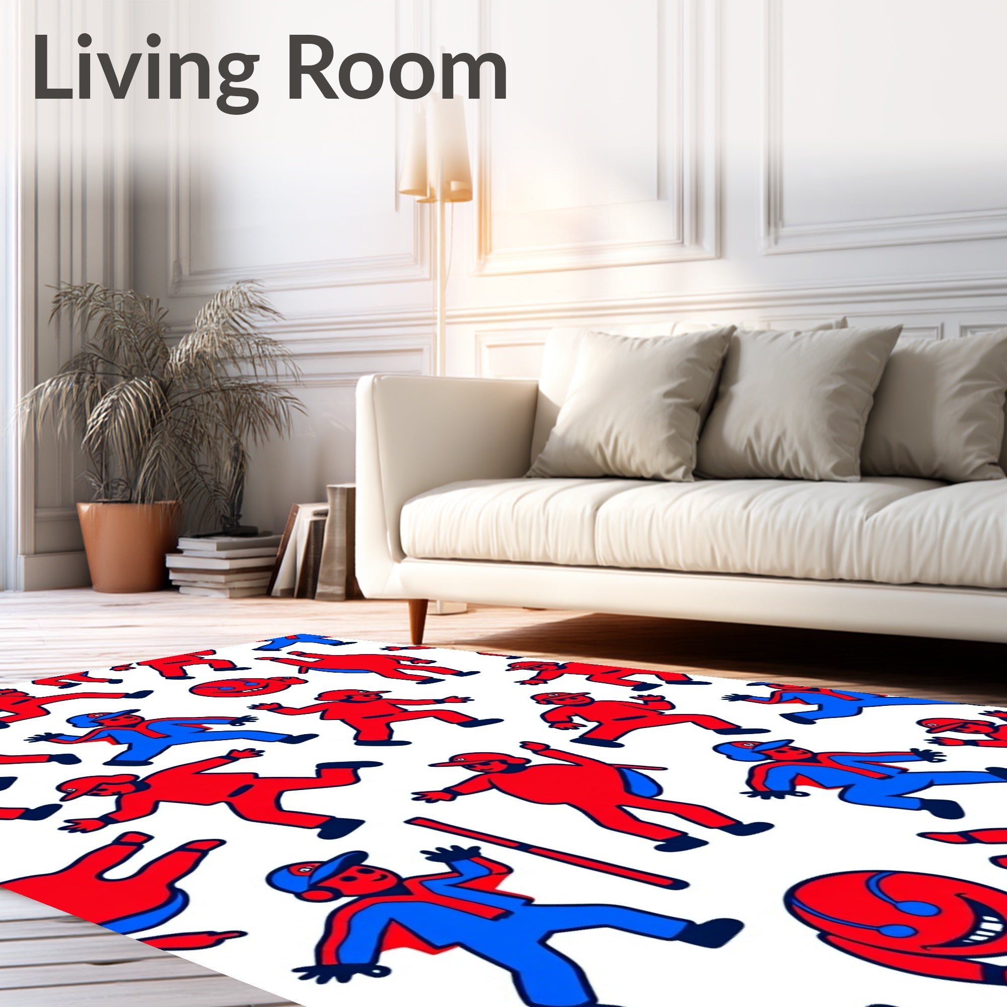 Red Blue Cartoon Character Repeating Rug