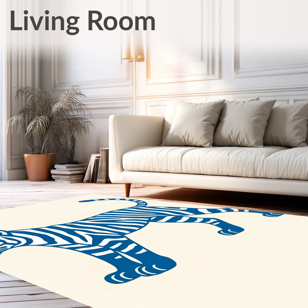 Bold Blue Tiger Stripped Silhouette Rug