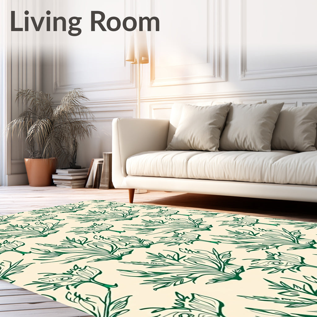 Green Botanical Sketch Foliage Rug