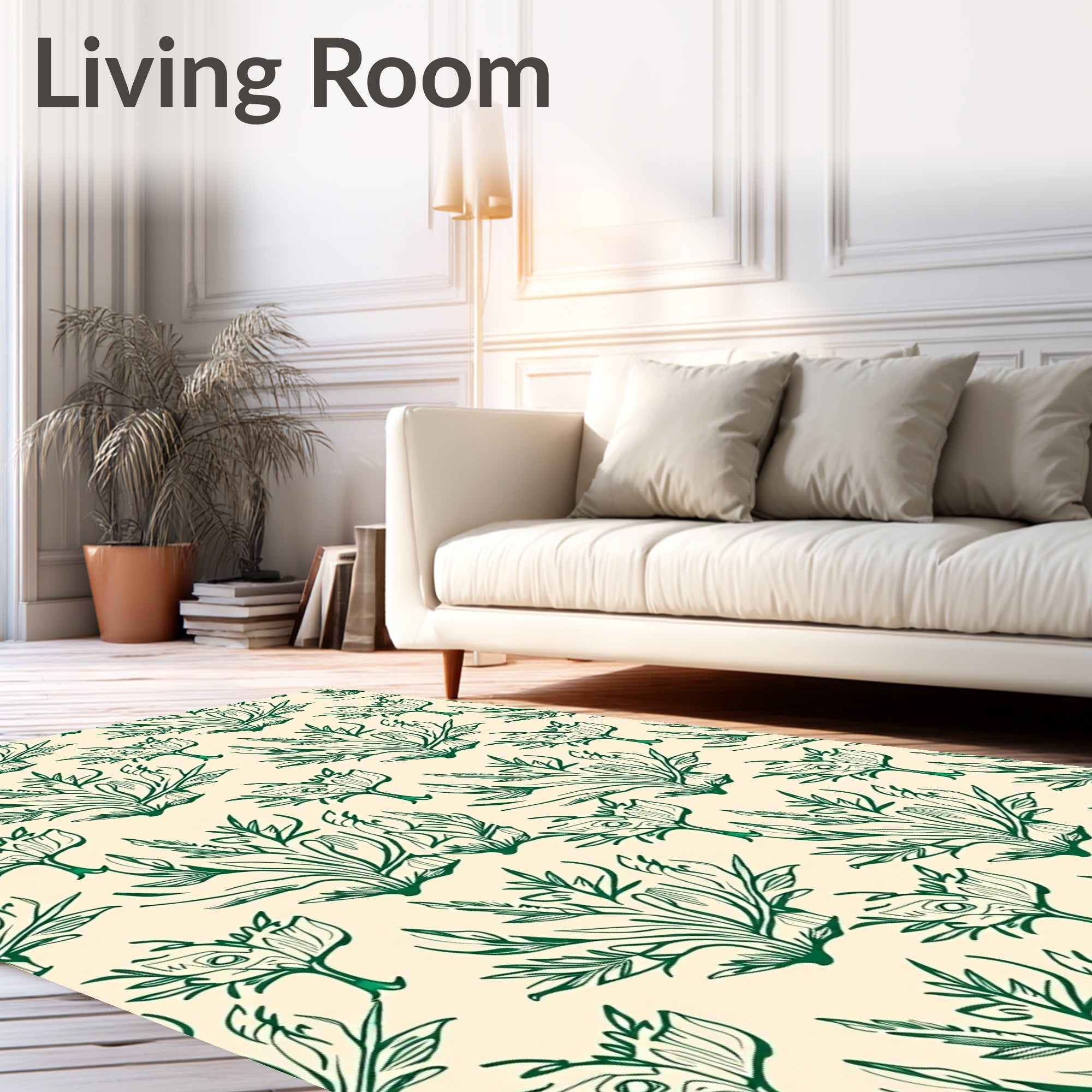 Green Botanical Sketch Foliage Rug