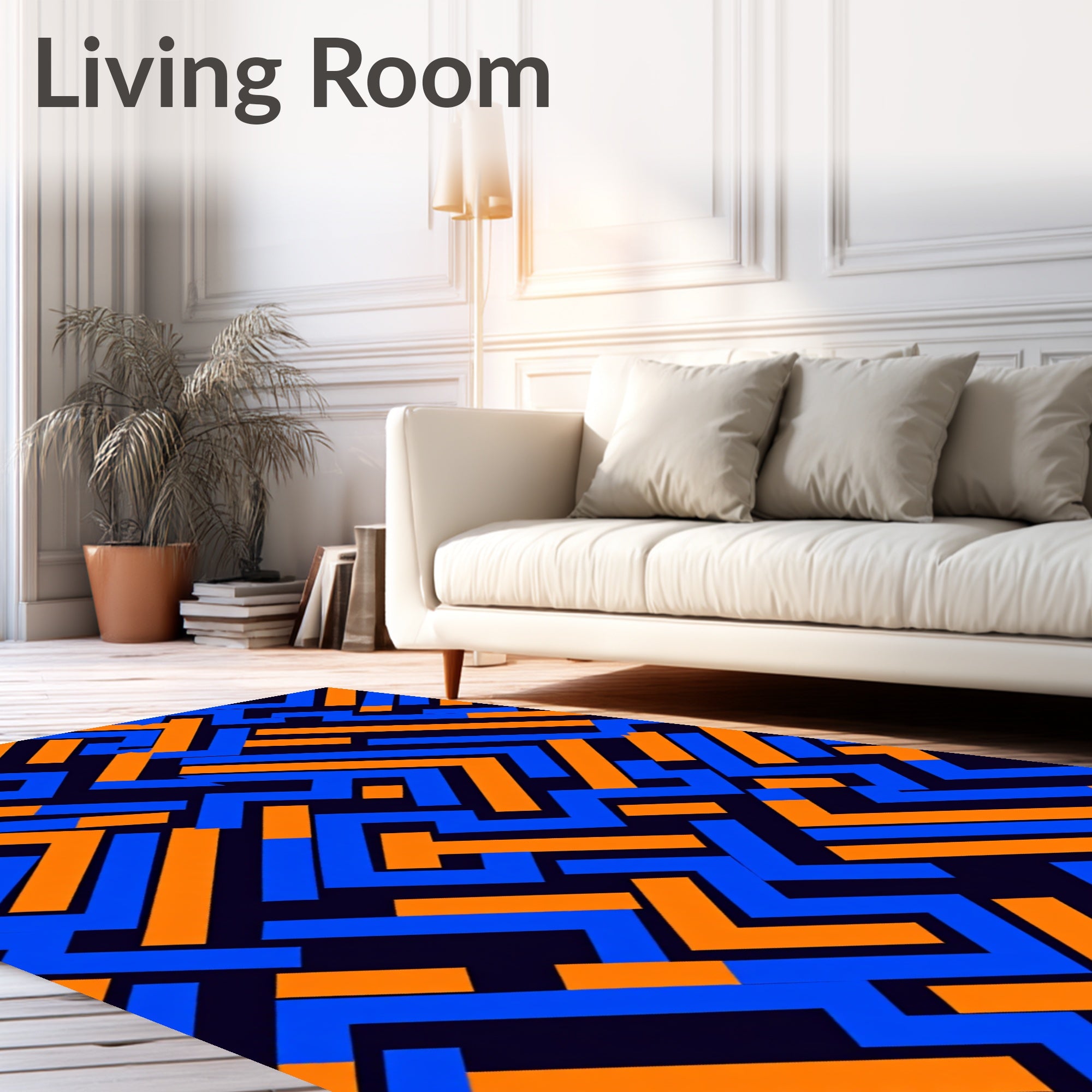 Bold Orange Blue Geometric Maze Rug