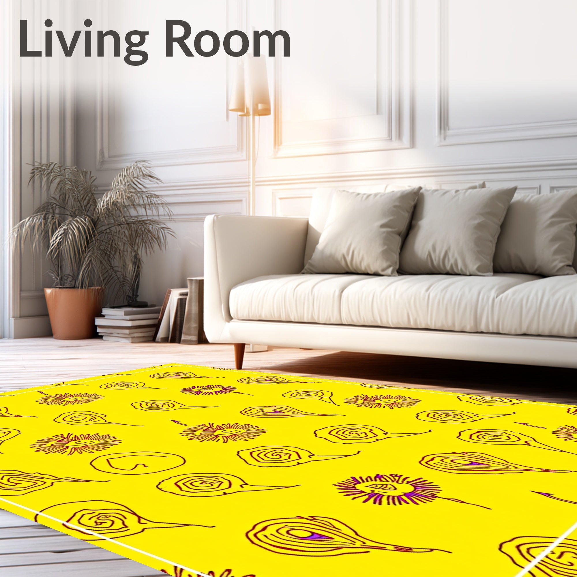 Vibrant Yellow Purple Organic Blooms Rug