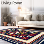 Navy Red Gold Star Flower Medallion Rug