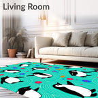 Whimsical Penguin Turquoise Swirls Rug
