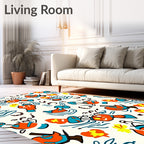 Cartoon Orange Blue Abstract Shapes Rug