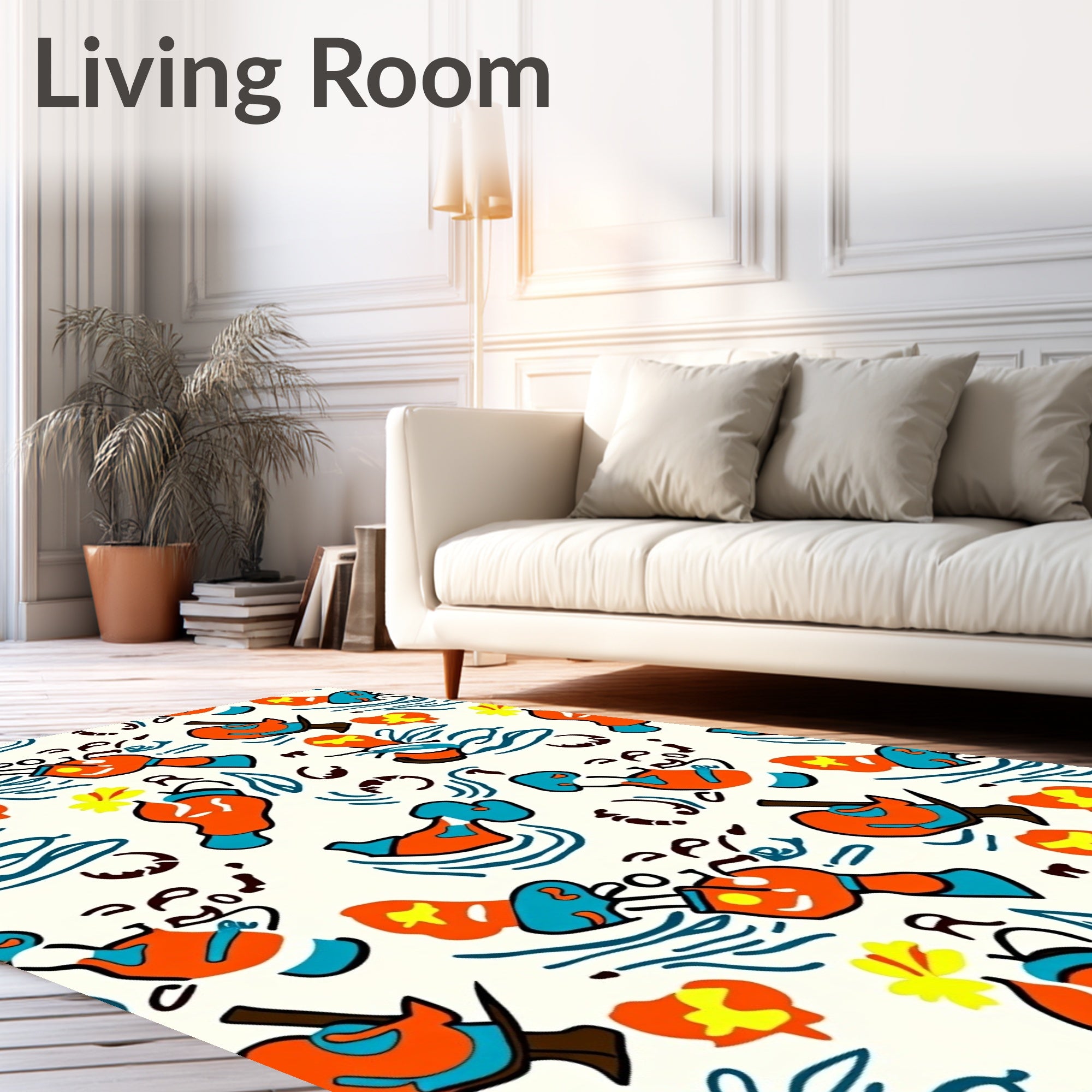 Cartoon Orange Blue Abstract Shapes Rug