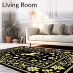 Golden Unicorn Floral Scroll Black Rug