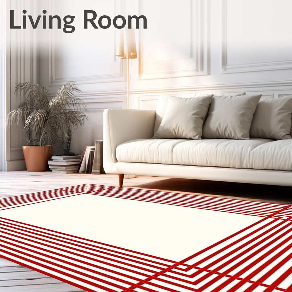 Crimson Concentric Rectangles Border Rug