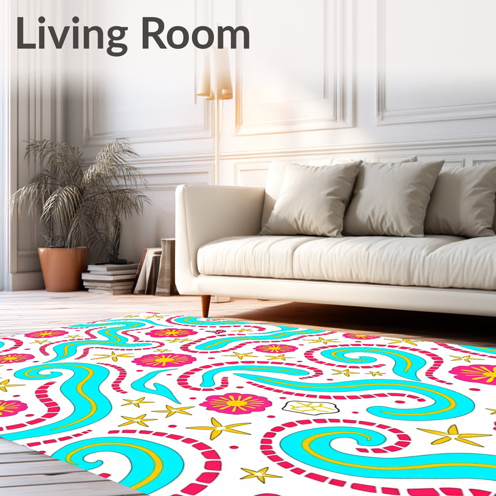 Vibrant Pink Blue Floral Swirl Rug