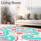 Vibrant Pink Blue Floral Swirl Rug