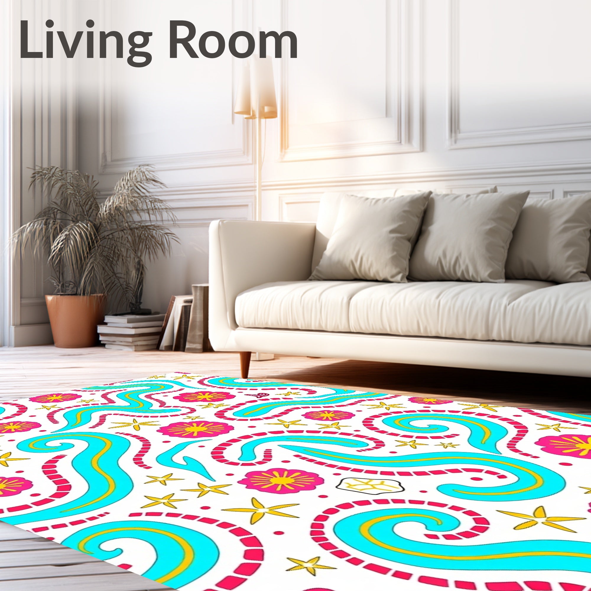 Vibrant Pink Blue Floral Swirl Rug