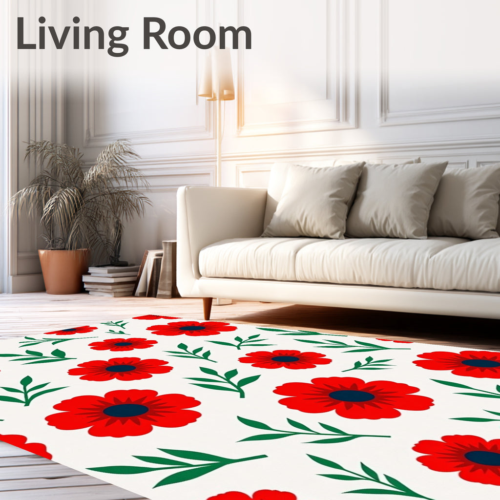 Red Poppy Floral Garland Rug