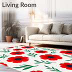 Red Poppy Floral Garland Rug
