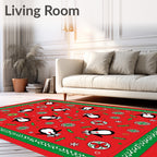 Whimsical Penguin Red Green Border Rug