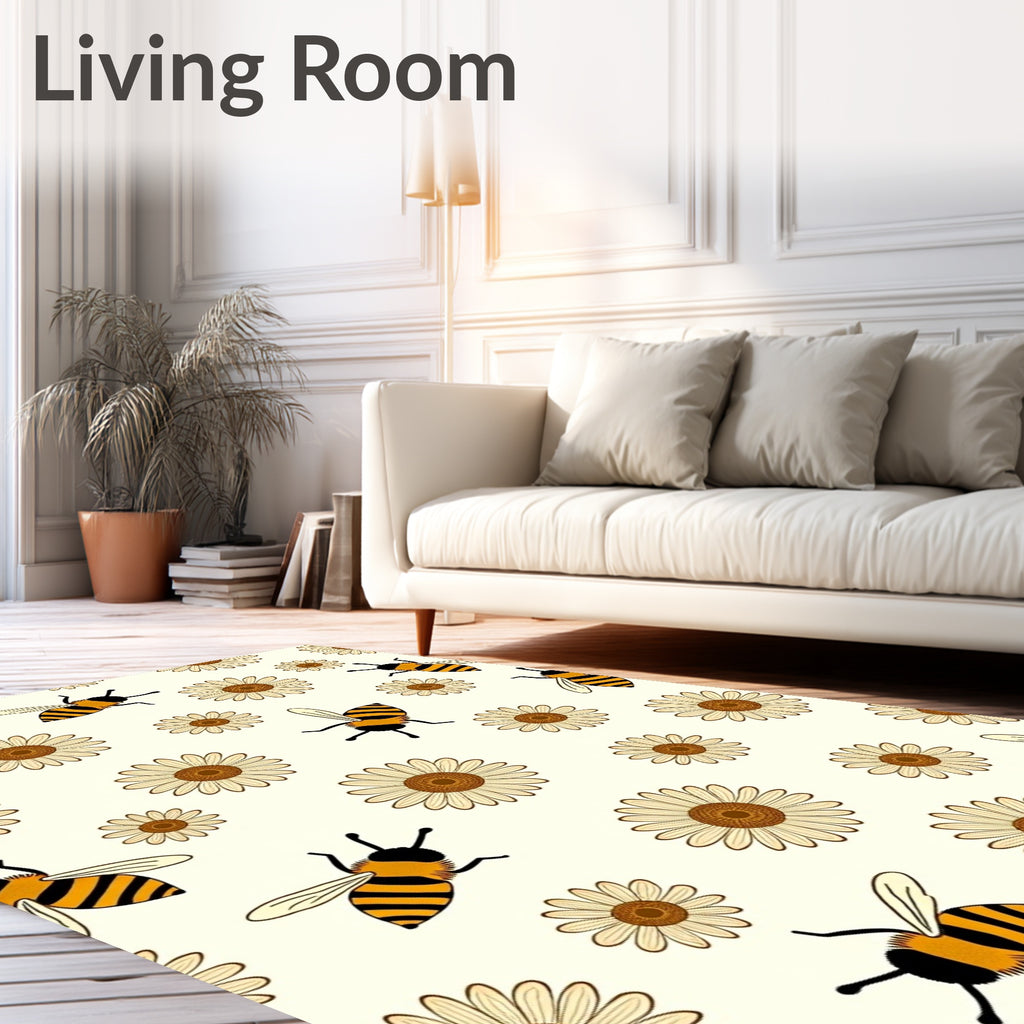 Charming Yellow Daisy Bee Gathering Rug
