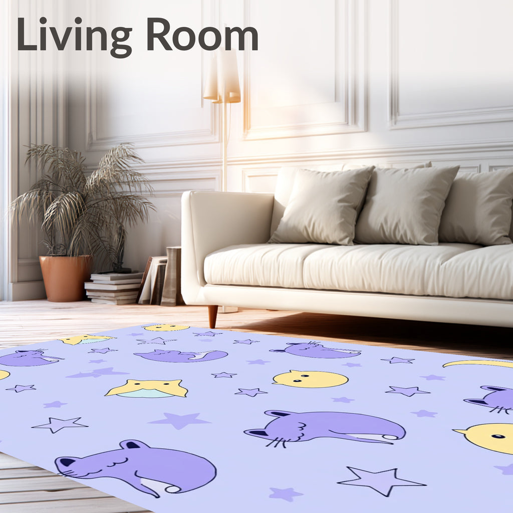 Sweet Purple Cat Starry Moon Rug