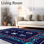 Dark Blue Cosmic Constellation Text Rug