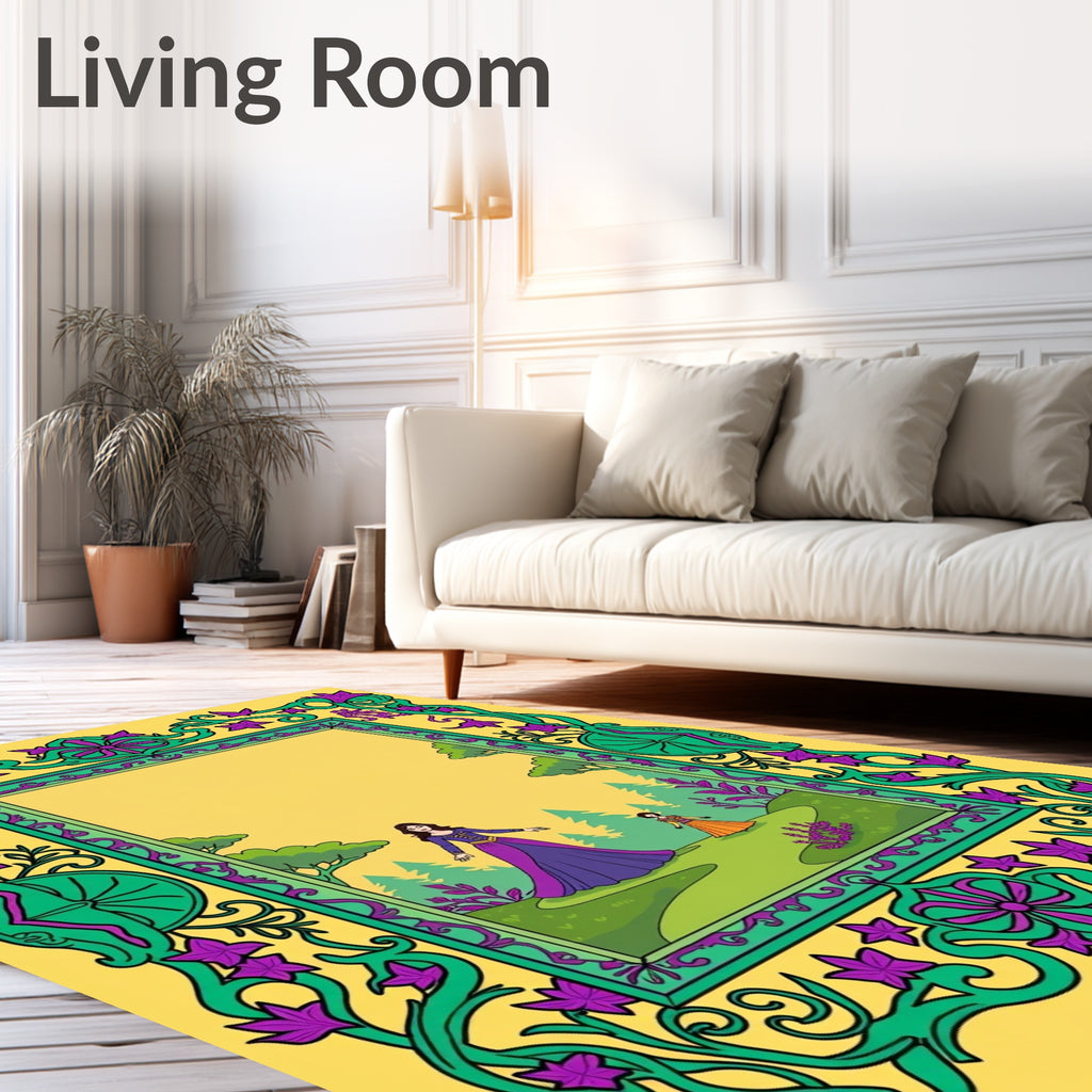 Emerald Purple Floral Vine Garden Scene Rug