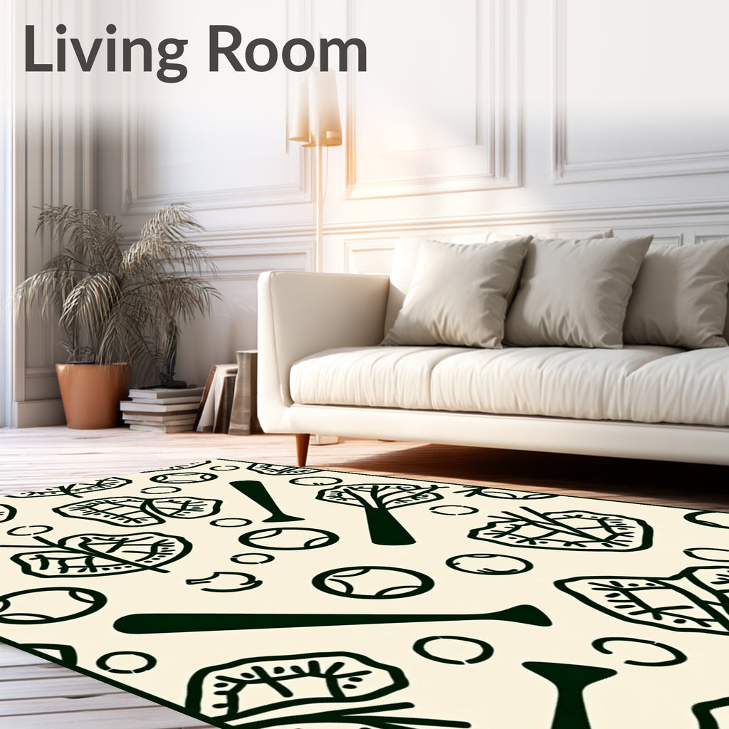 Dark Green Baseball Field Collage Rug